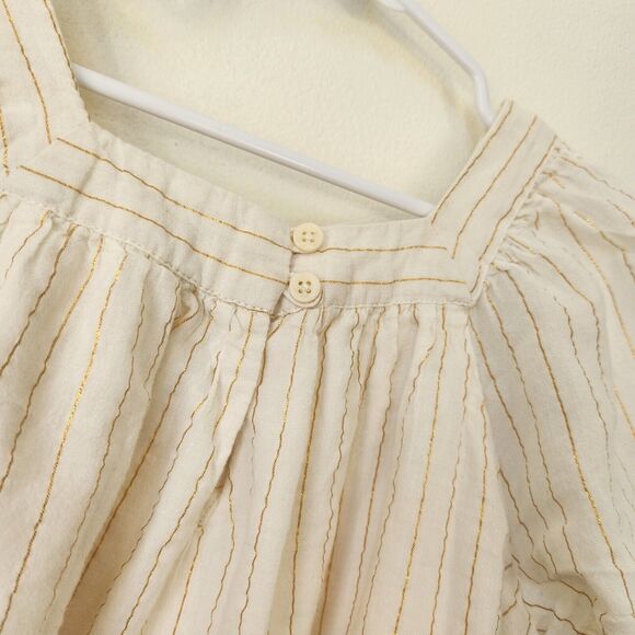Gap Kids Girls Peasant Top M Gold White Stripe Short Sleeve Square Neck - Picture 3 of 5